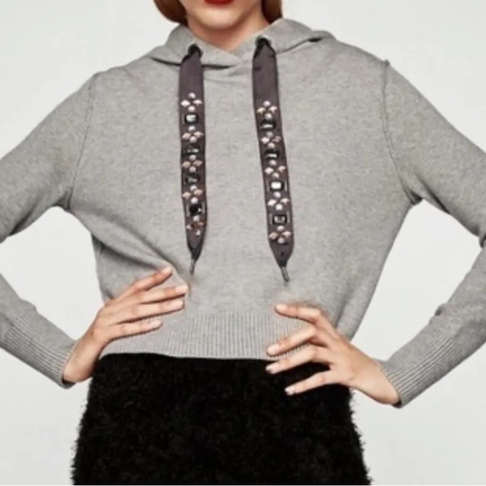 Gray Zara Bejeweled Hoodie